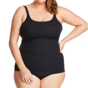 Genevieve Scoop Neck Tankini Aztec Jacquard Black