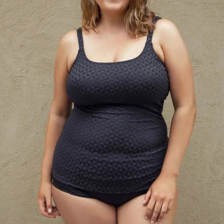 Genevieve Scoop Neck Tankini Aztec Jacquard Black