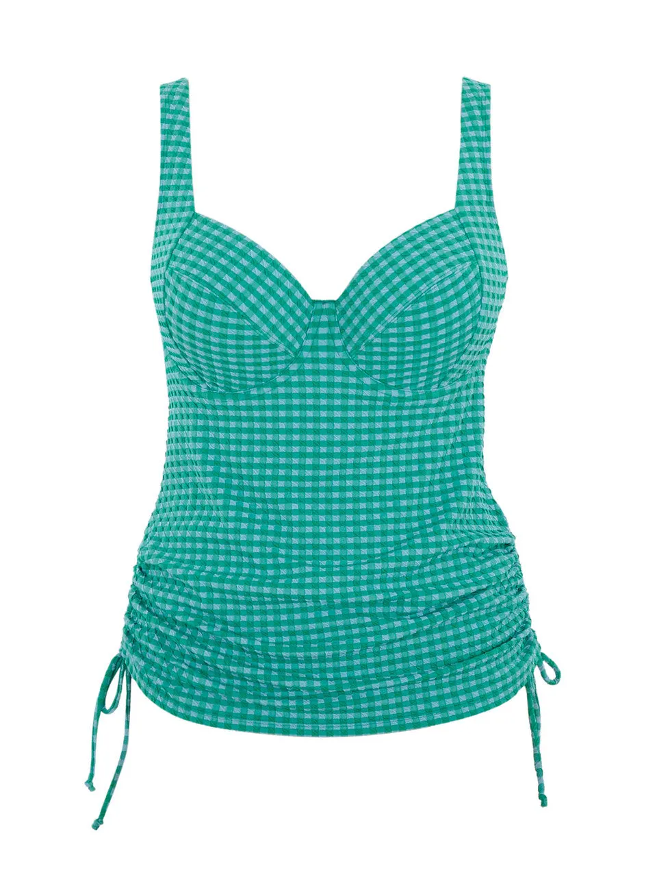 Gingham Iris Full Cup Tankini In Green Gingham - Panache
