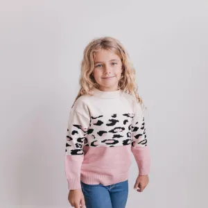 Girls Pink Leopard Sweater