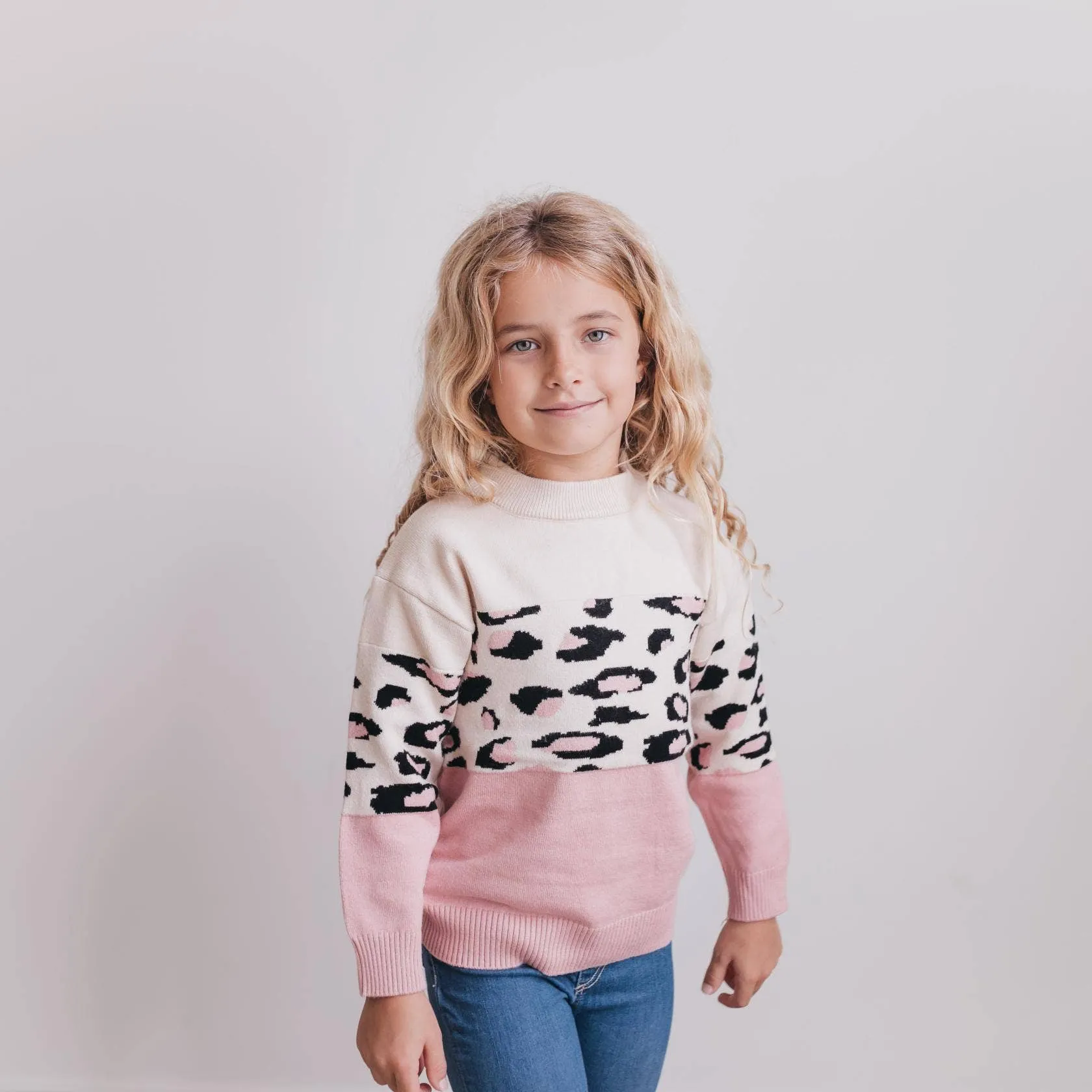 Girls Pink Leopard Sweater