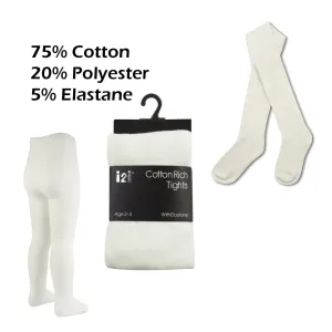 Girls Plain Cream Cotton Rich Tights i2i Tights