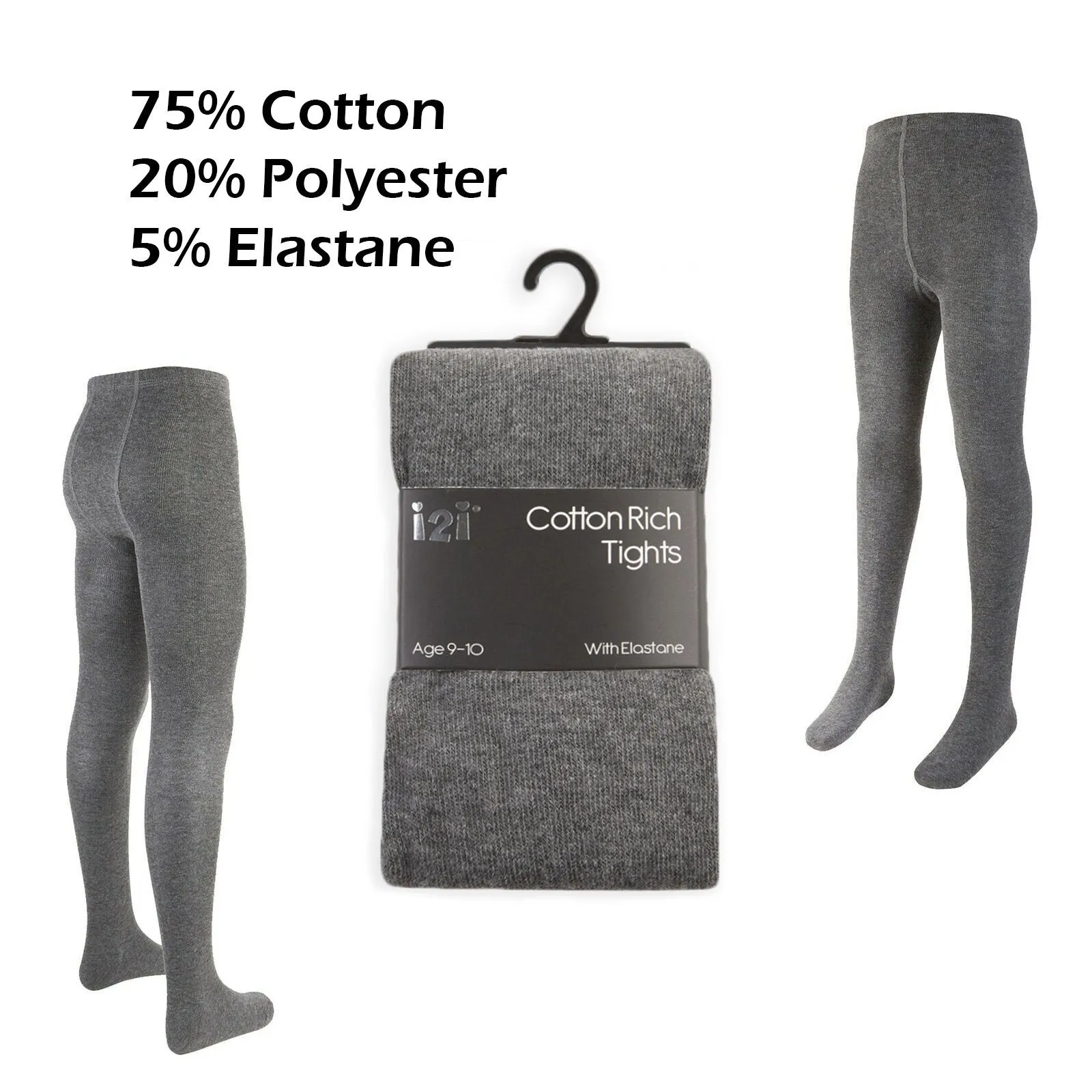 Girls Plain Grey Cotton Rich Tights i2i Tights