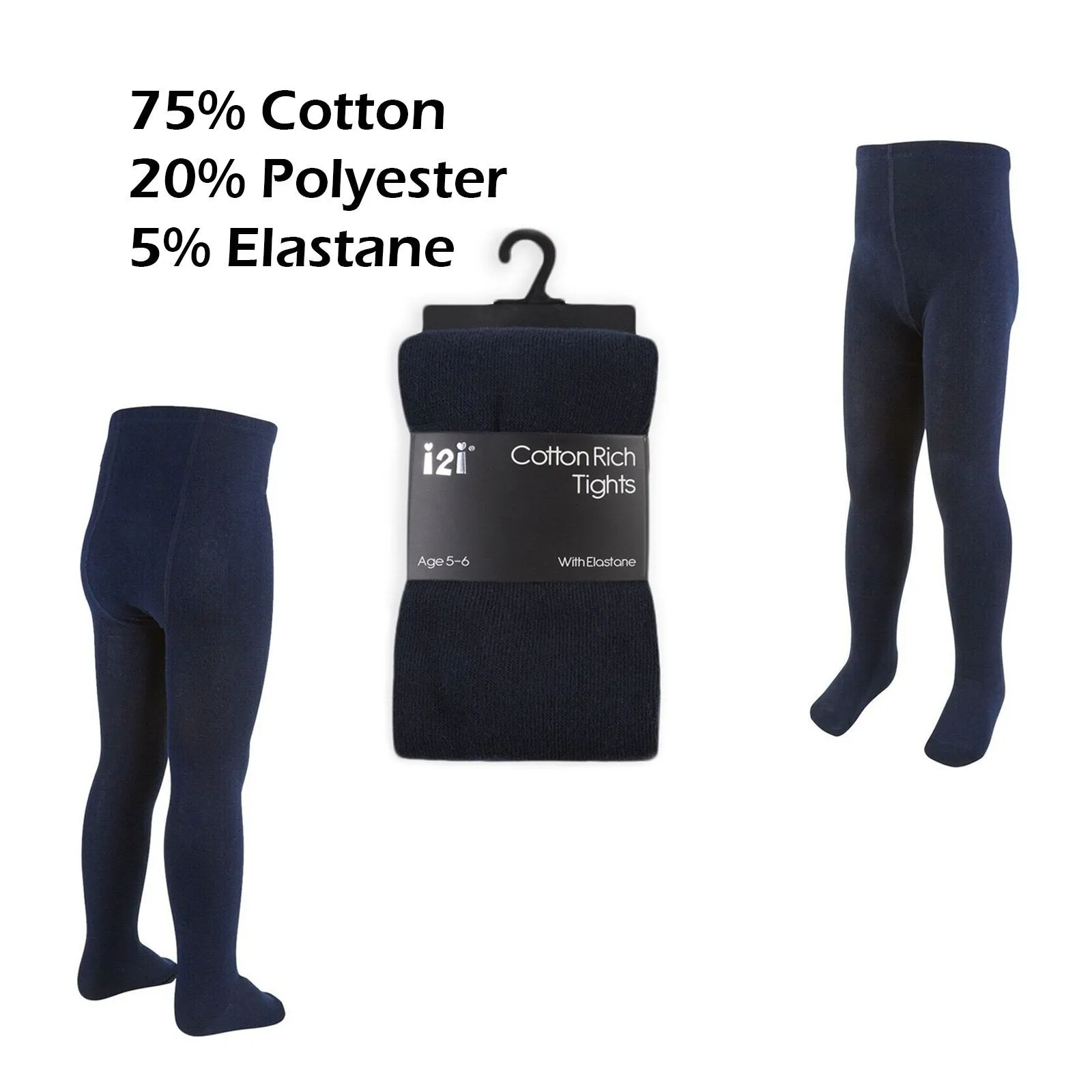 Girls Plain Navy Cotton Rich Tights i2i Tights