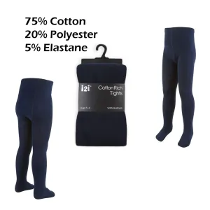 Girls Plain Navy Cotton Rich Tights i2i Tights