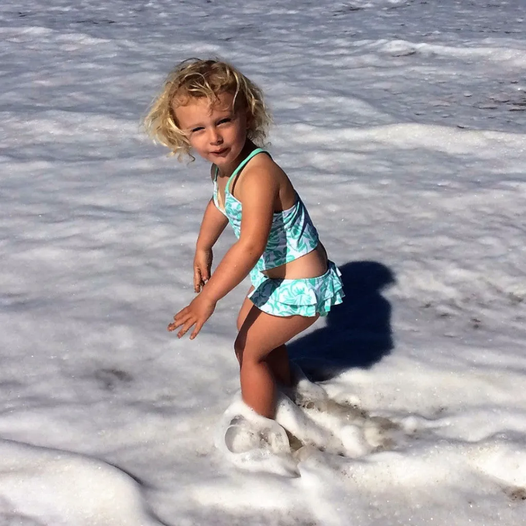 Girls Tankini with Ruffled Bottom - Lagoon