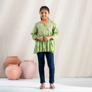 Girls Teen Green Floral Tunic