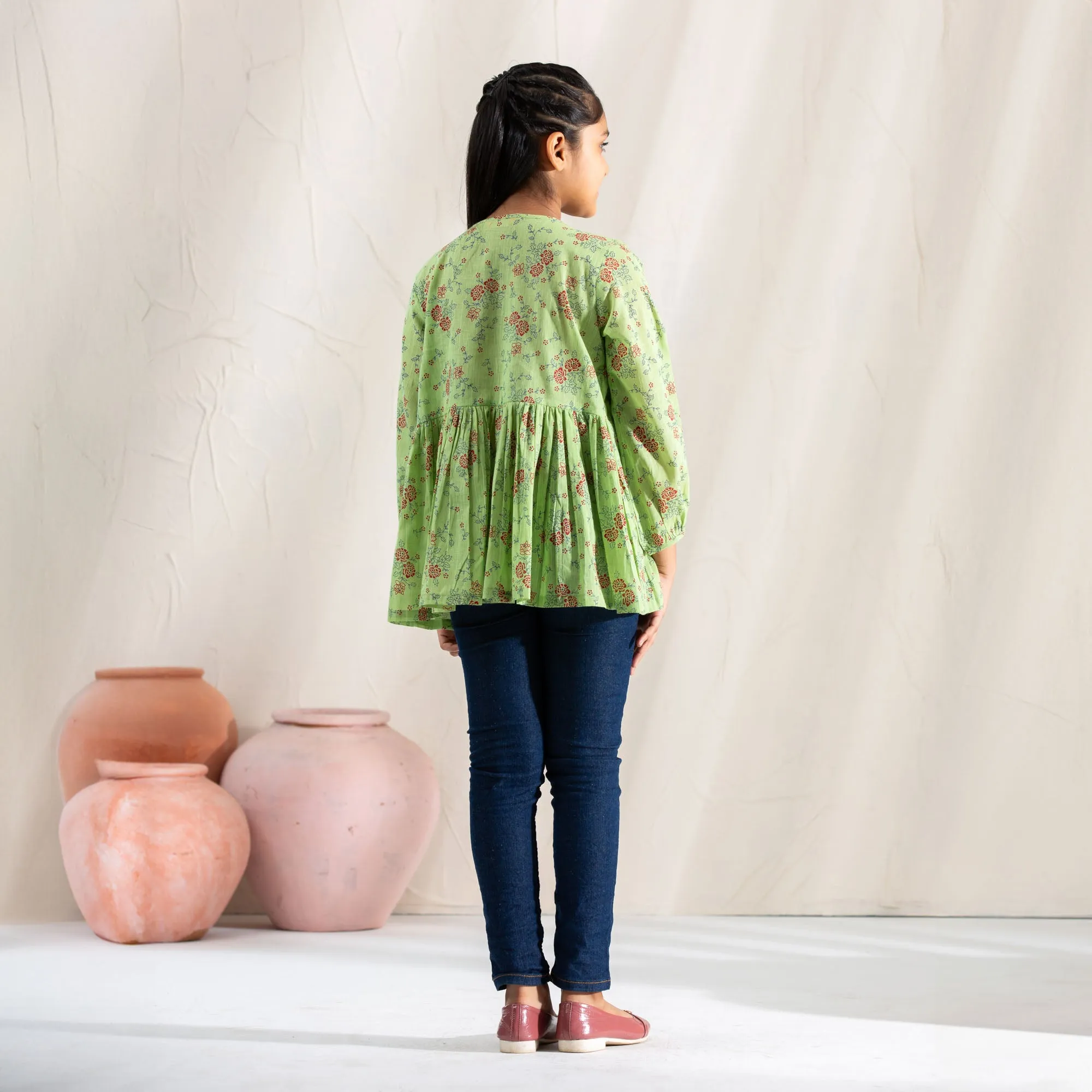 Girls Teen Green Floral Tunic