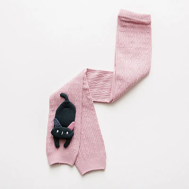Girls Tights Chic Embroidered Animal Patterned Pantyhose Stretch Knitting Stocking