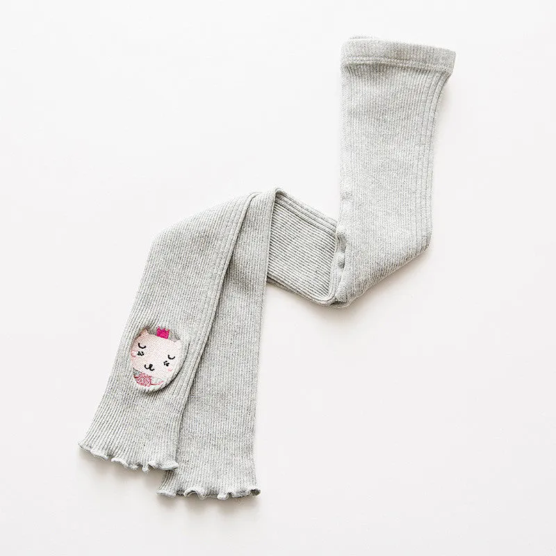 Girls Tights Chic Embroidered Animal Patterned Pantyhose Stretch Knitting Stocking