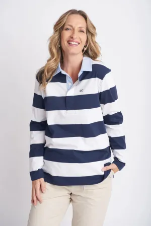 Goondiwindi Cotton - Relaxed Stripe Polo - Navy/White