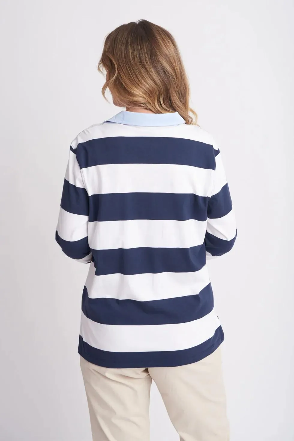 Goondiwindi Cotton - Relaxed Stripe Polo - Navy/White
