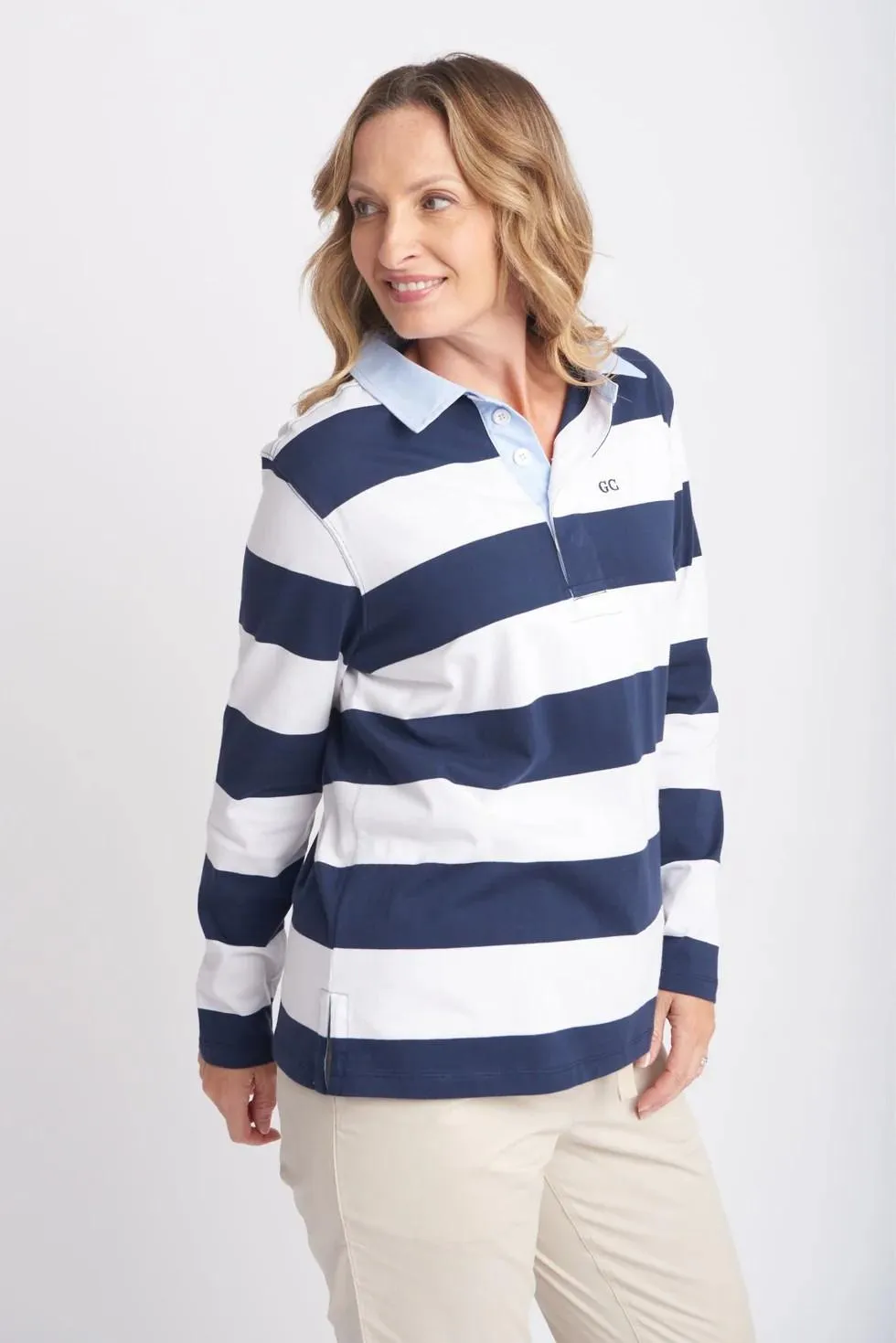 Goondiwindi Cotton - Relaxed Stripe Polo - Navy/White