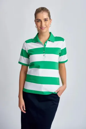 Goondiwindi Cotton - Striped Polo - Kelly Green/White