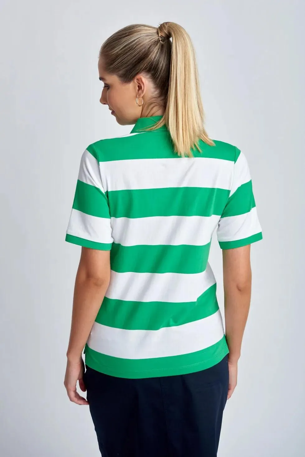 Goondiwindi Cotton - Striped Polo - Kelly Green/White