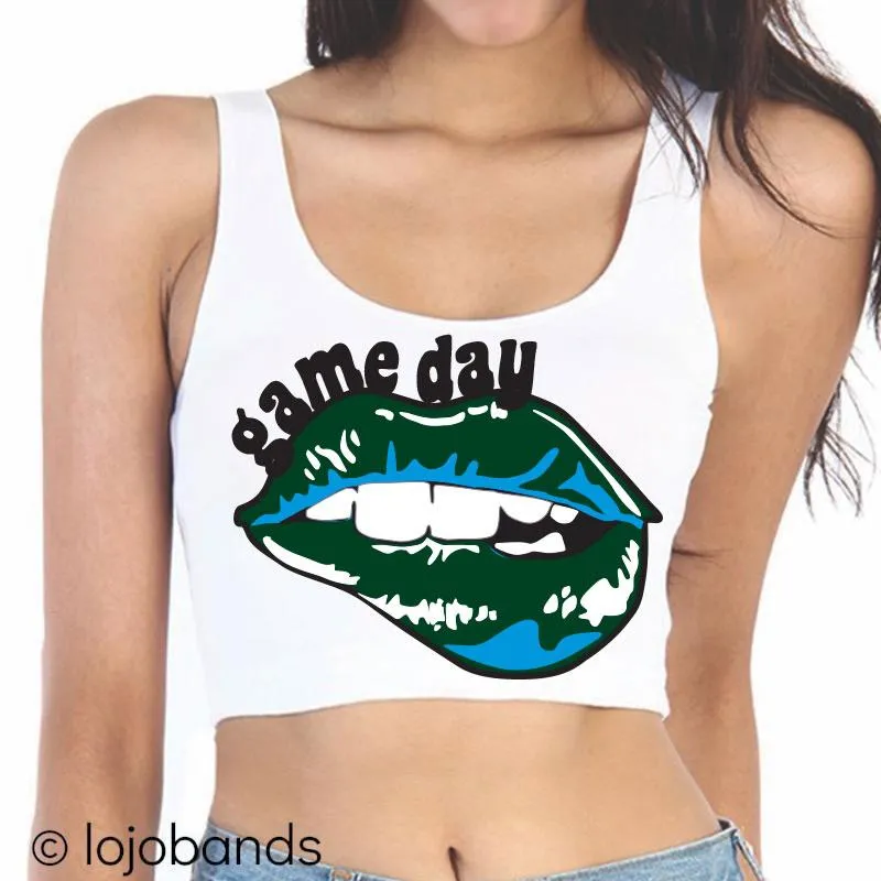Green & Light Blue Game Day Crop Tank Top