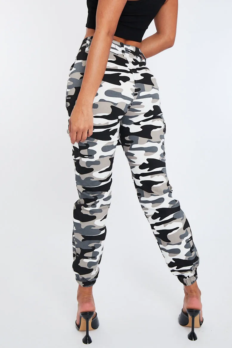 Grey Camo Cuffed Cargo Trousers - Genesis