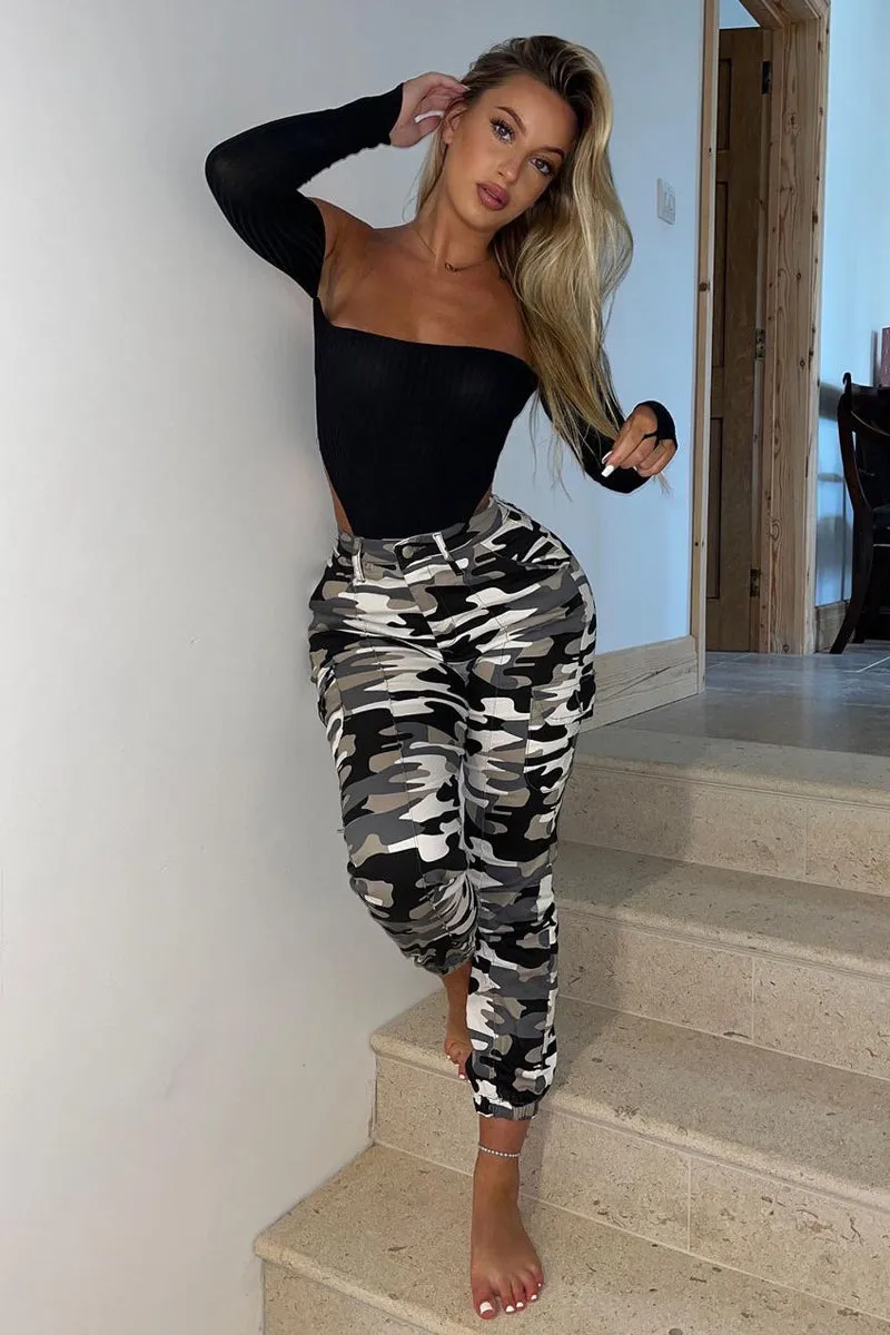 Grey Camo Cuffed Cargo Trousers - Genesis