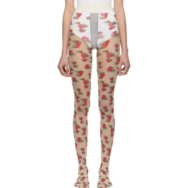 Gucci Strawberry Logo Horse-bit Tights in White