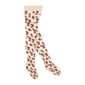 Gucci Strawberry Logo Horse-bit Tights in White