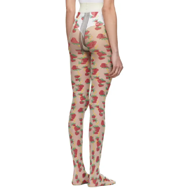 Gucci Strawberry Logo Horse-bit Tights in White
