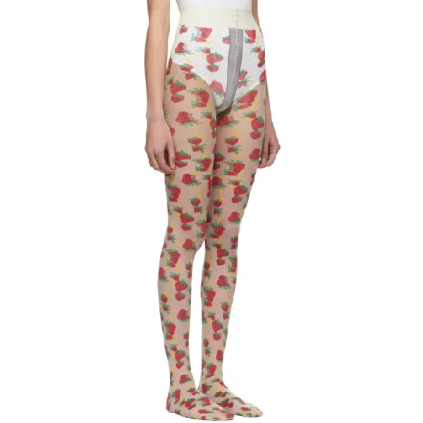 Gucci Strawberry Logo Horse-bit Tights in White