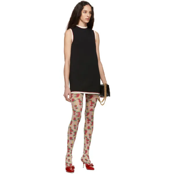 Gucci Strawberry Logo Horse-bit Tights in White