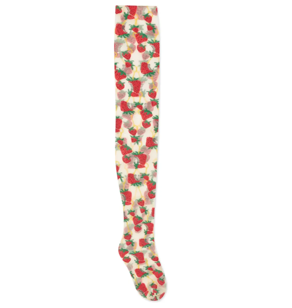 Gucci Strawberry Logo Horse-bit Tights in White