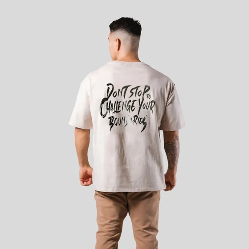 Gym Fitness Shirt Men Running Sport Loose T-shirt Short Sleeve Cotton Tee Tops Summer Male Bodybuilding Training Workout Apparel