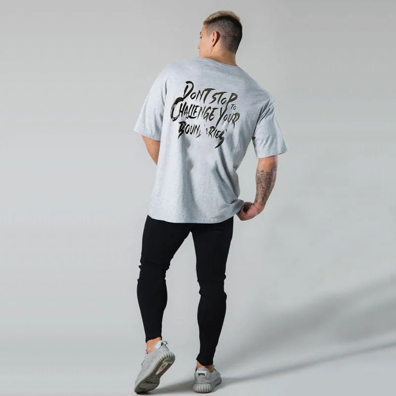 Gym Fitness Shirt Men Running Sport Loose T-shirt Short Sleeve Cotton Tee Tops Summer Male Bodybuilding Training Workout Apparel