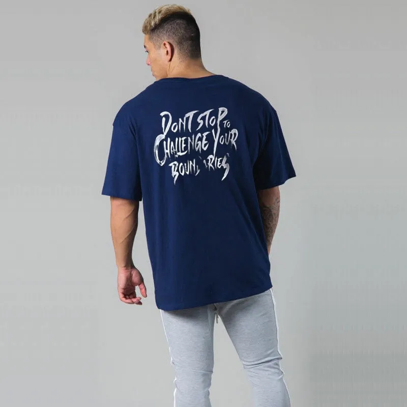 Gym Fitness Shirt Men Running Sport Loose T-shirt Short Sleeve Cotton Tee Tops Summer Male Bodybuilding Training Workout Apparel