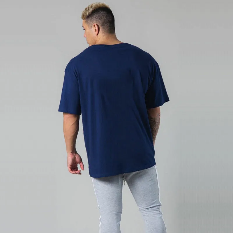 Gym Fitness Shirt Men Running Sport Loose T-shirt Short Sleeve Cotton Tee Tops Summer Male Bodybuilding Training Workout Apparel