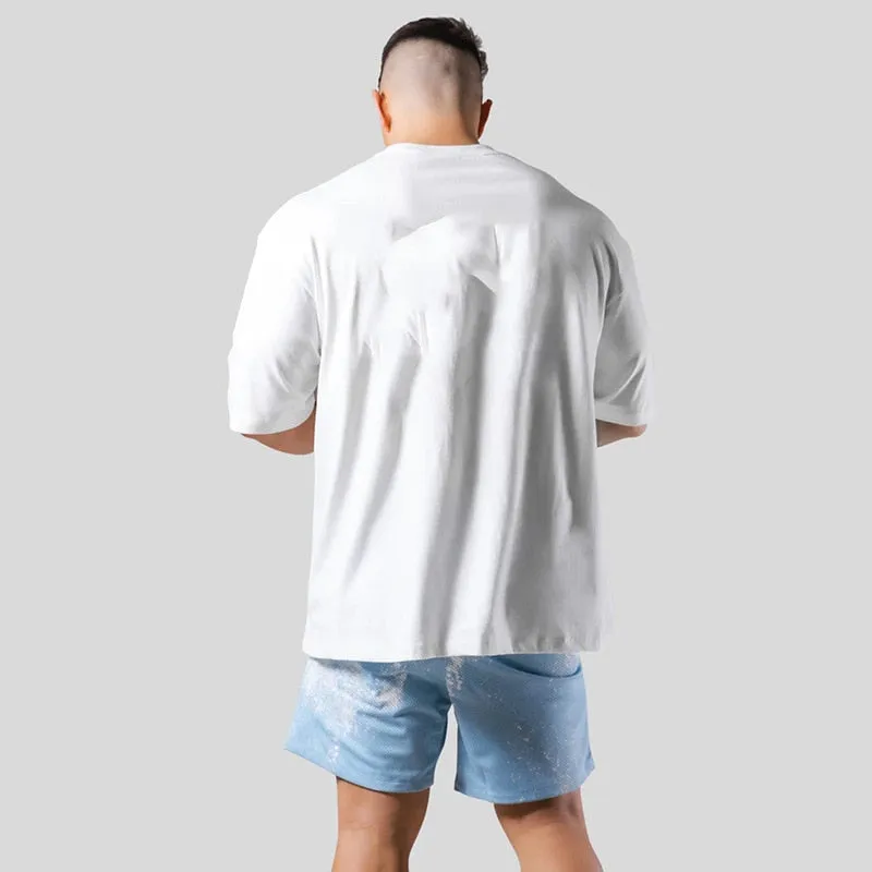 Gym Fitness Shirt Men Running Sport Loose T-shirt Short Sleeve Cotton Tee Tops Summer Male Bodybuilding Training Workout Apparel
