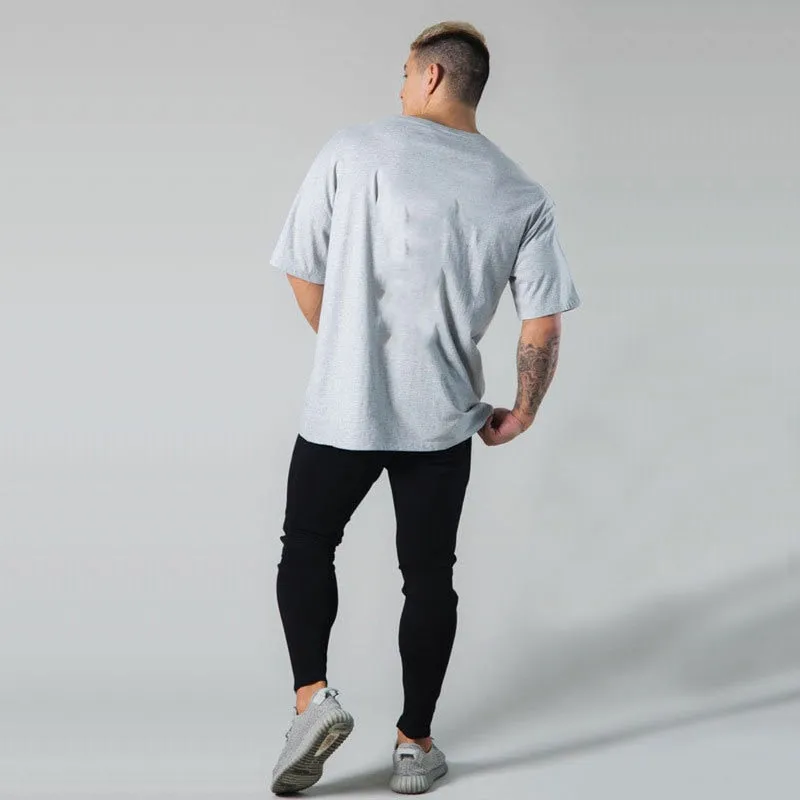 Gym Fitness Shirt Men Running Sport Loose T-shirt Short Sleeve Cotton Tee Tops Summer Male Bodybuilding Training Workout Apparel