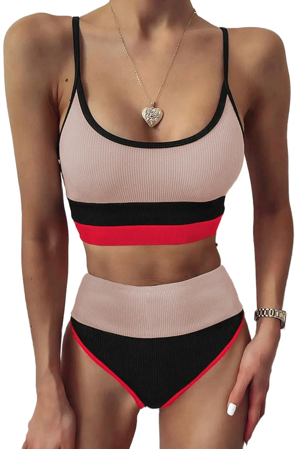 Hazel Blues® |  Color Block Spaghetti Strap Two-Piece Swim Set