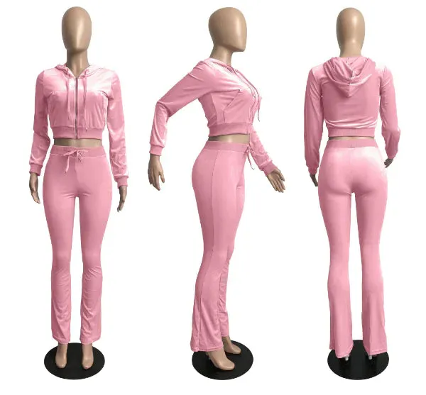 Hooded Coats Crop Tops Flare Trousers