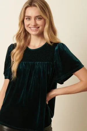 Hunter Velvet Smocked Short Sleeve Blouse