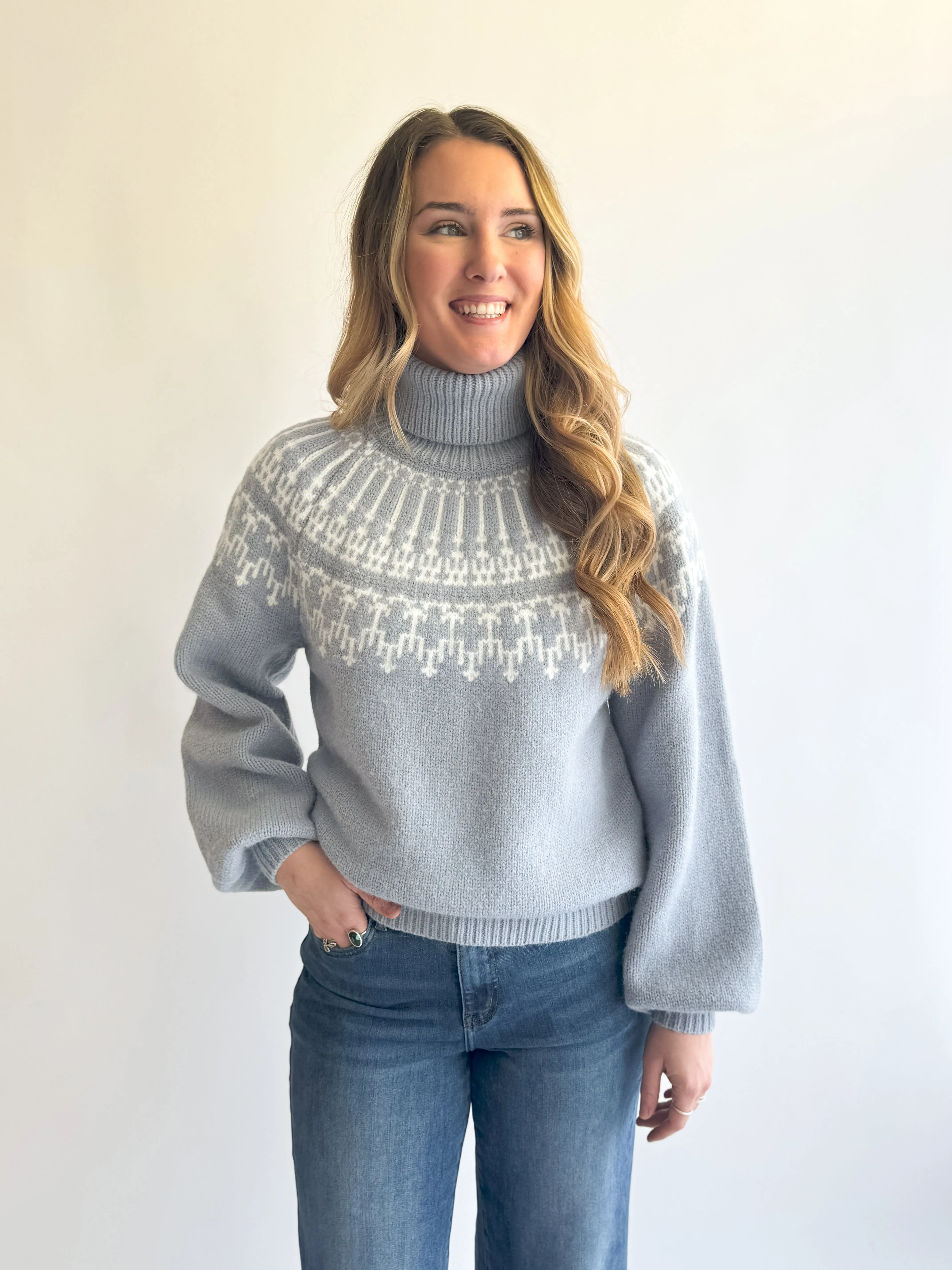 Icy Blue Turtleneck Sweater
