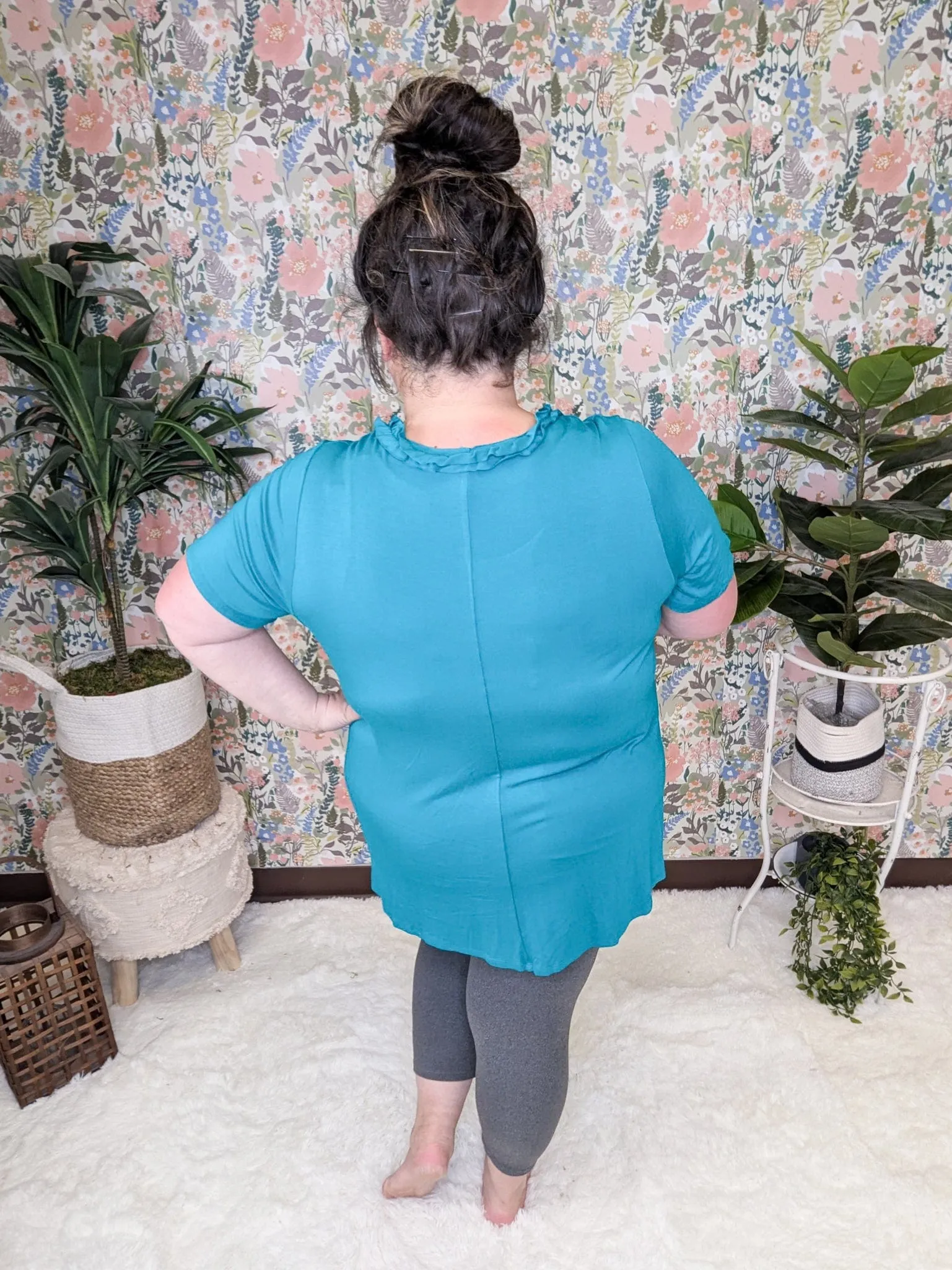 Jade Short Sleeve Tunic w/Ruffle Accent