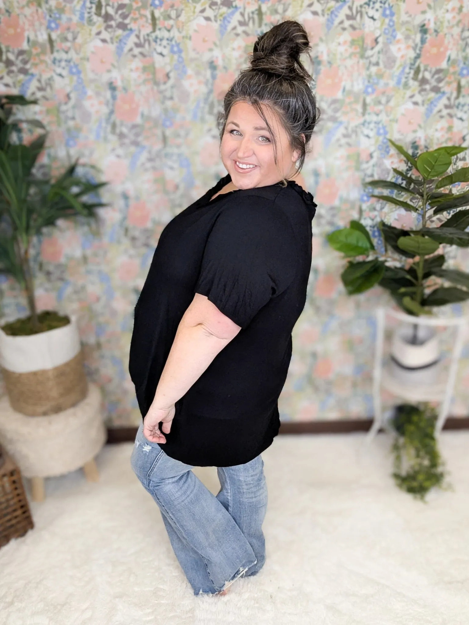Jade Short Sleeve Tunic w/Ruffle Accent
