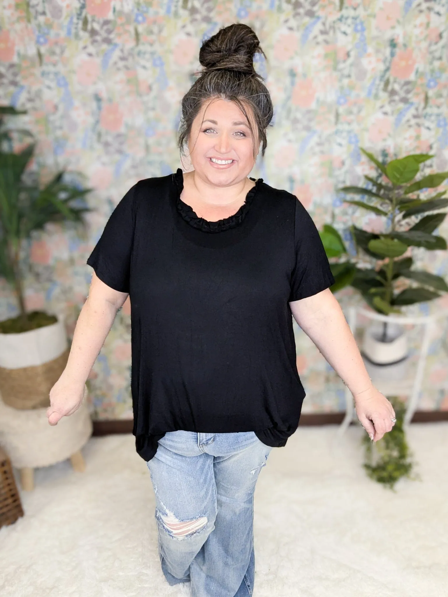 Jade Short Sleeve Tunic w/Ruffle Accent