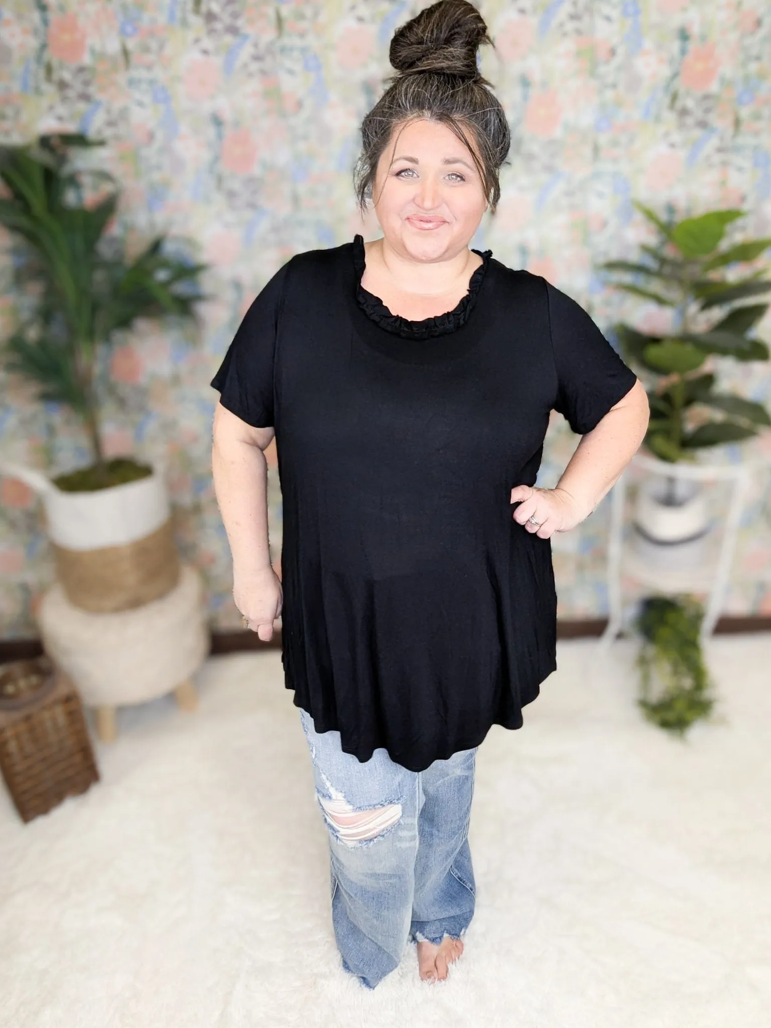 Jade Short Sleeve Tunic w/Ruffle Accent