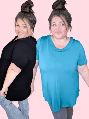 Jade Short Sleeve Tunic w/Ruffle Accent