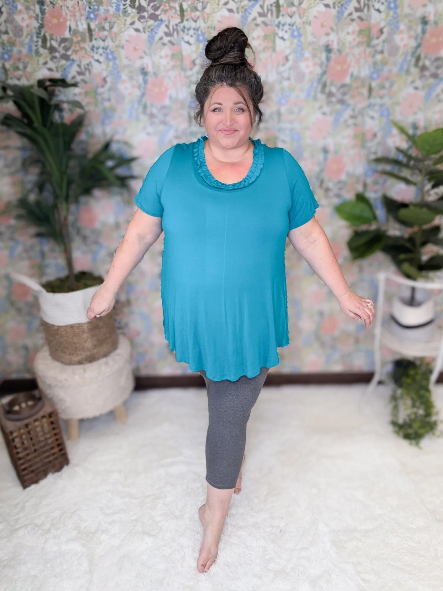 Jade Short Sleeve Tunic w/Ruffle Accent