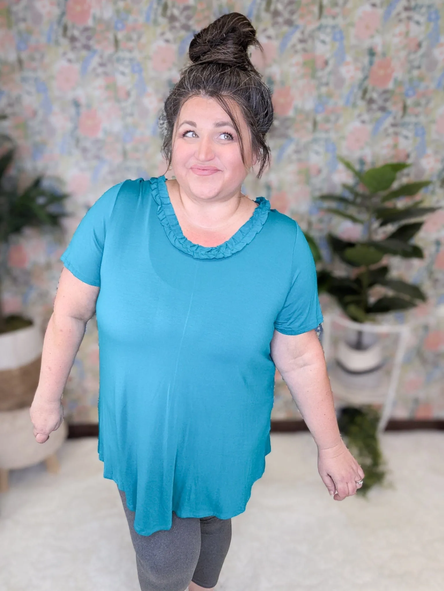 Jade Short Sleeve Tunic w/Ruffle Accent