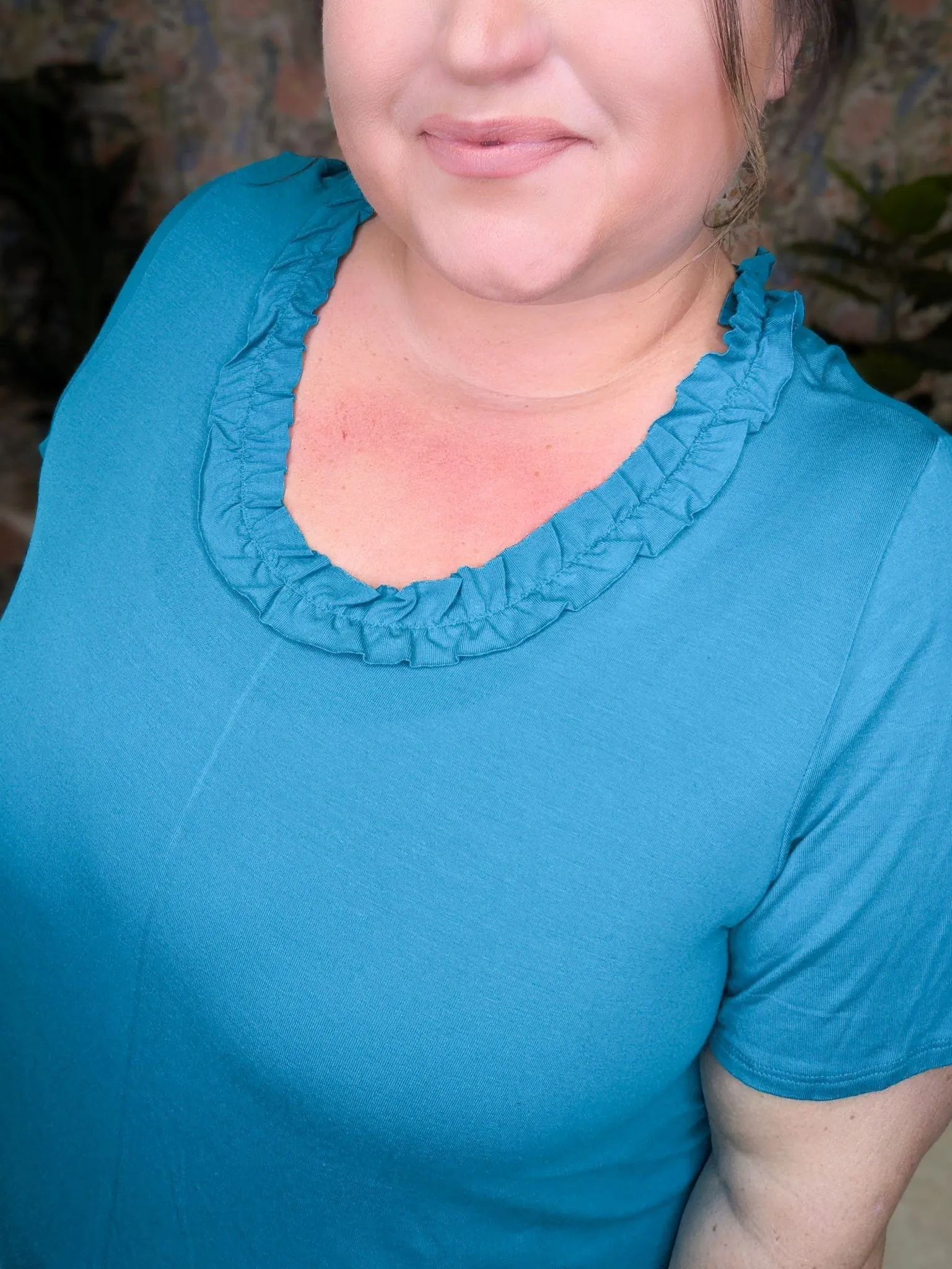 Jade Short Sleeve Tunic w/Ruffle Accent