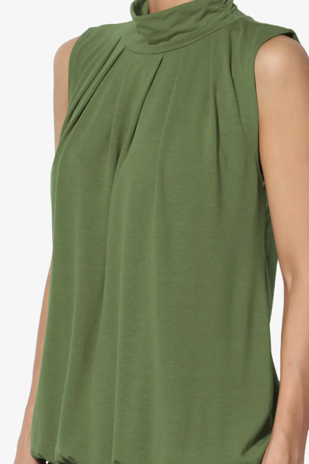Jibbitz Sleeveless Mock Neck Pleated Top