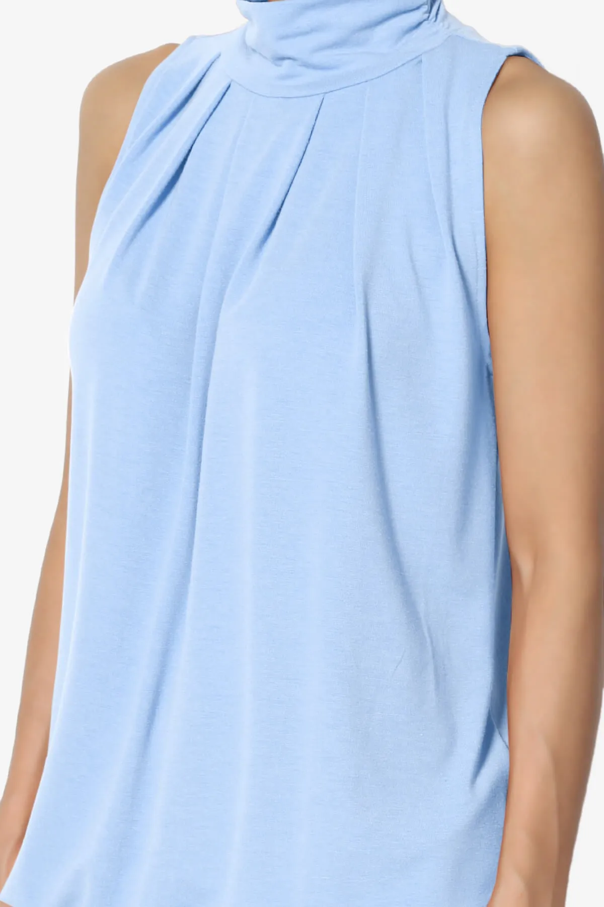 Jibbitz Sleeveless Mock Neck Pleated Top