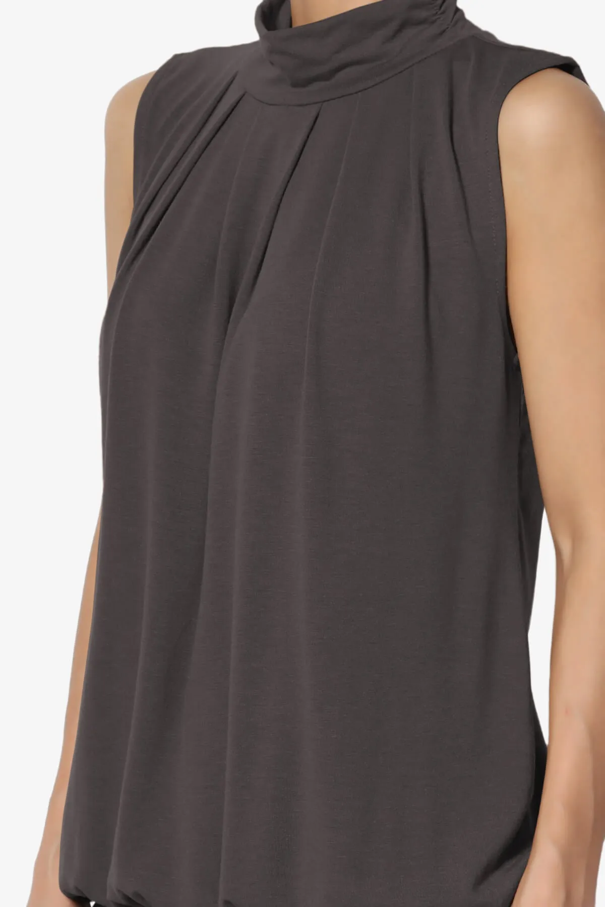 Jibbitz Sleeveless Mock Neck Pleated Top