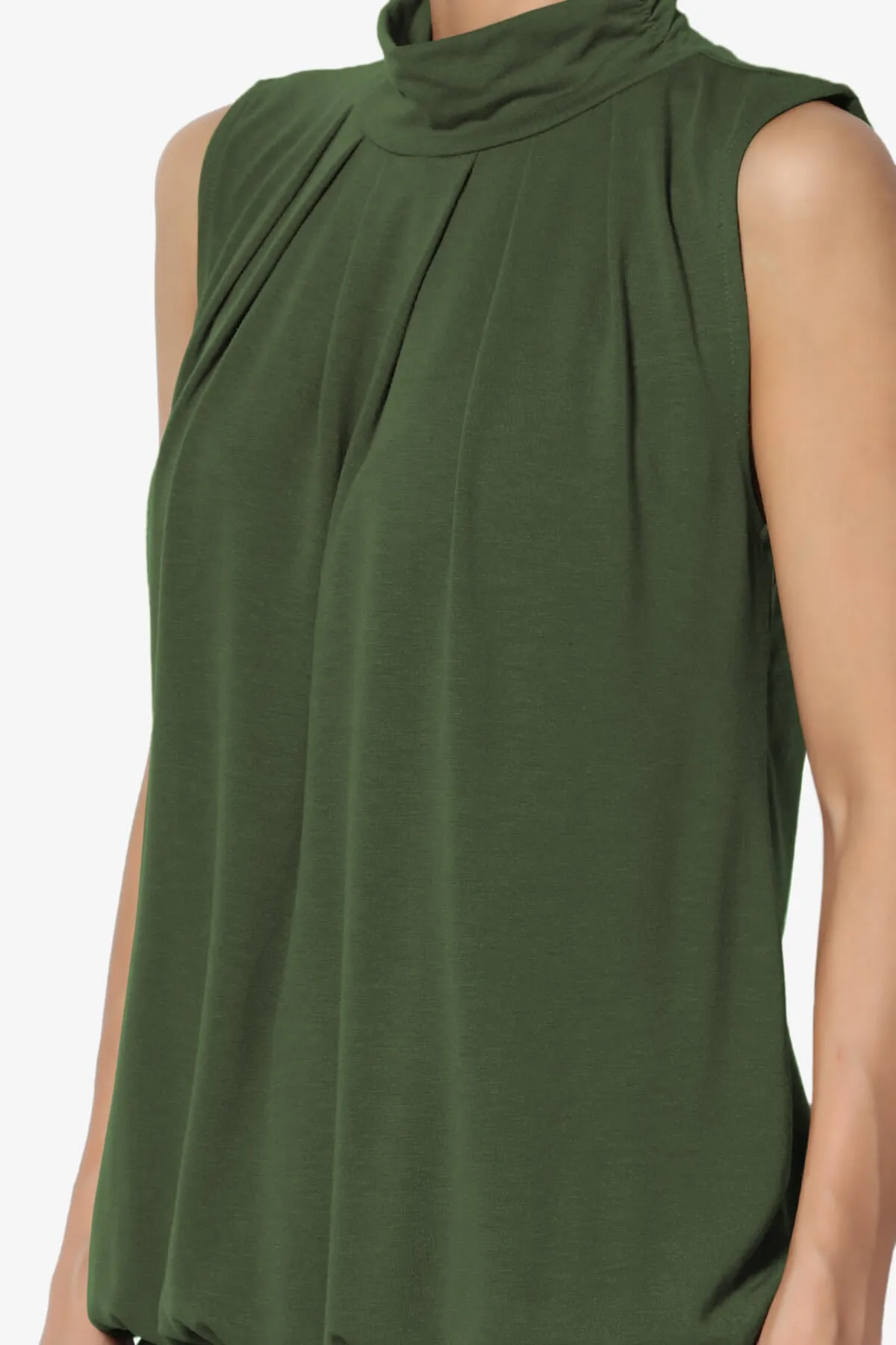 Jibbitz Sleeveless Mock Neck Pleated Top